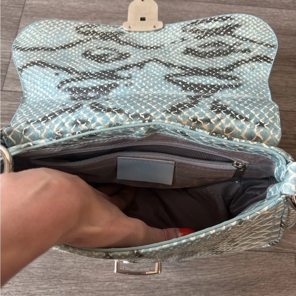 VTG 90’s Y2K Turquoise Exotic Snakeskin Python Luxury Handbag RARE - Picture 9 of 16